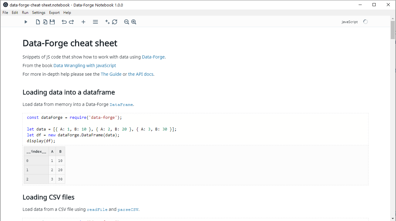 Data-Forge cheat sheet notebook